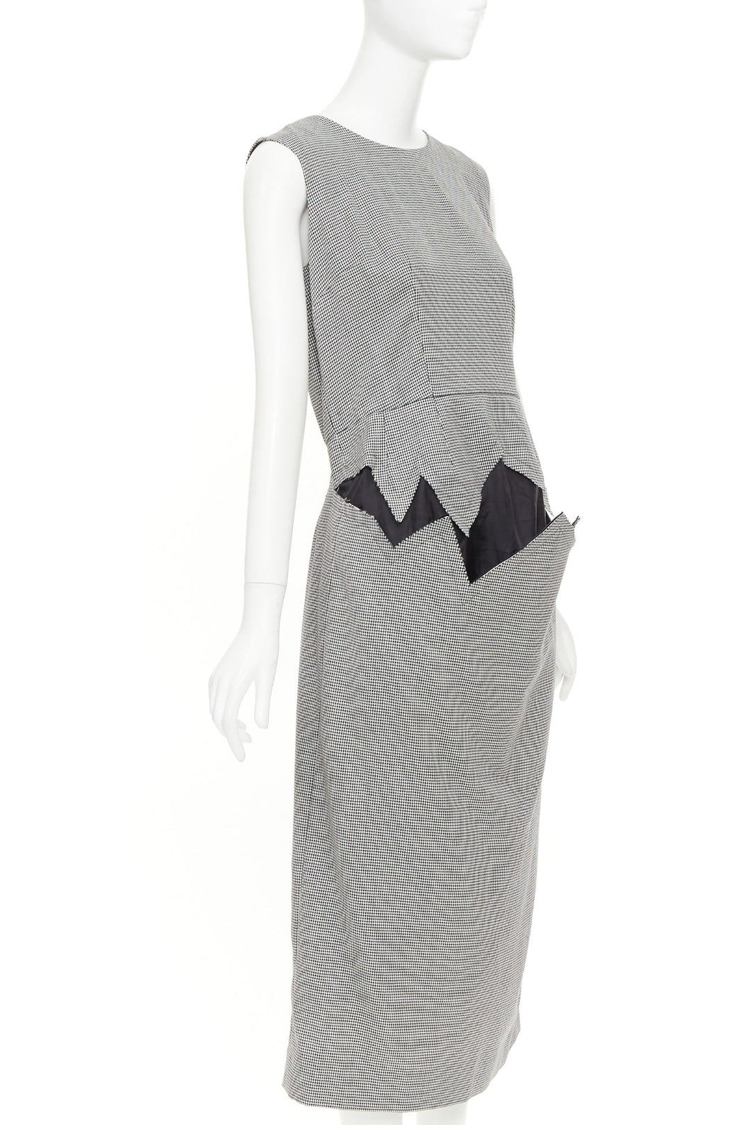 COMME DES GARCONS 2018 grey wool houndstooth 3D jagged cut out sheath dress S