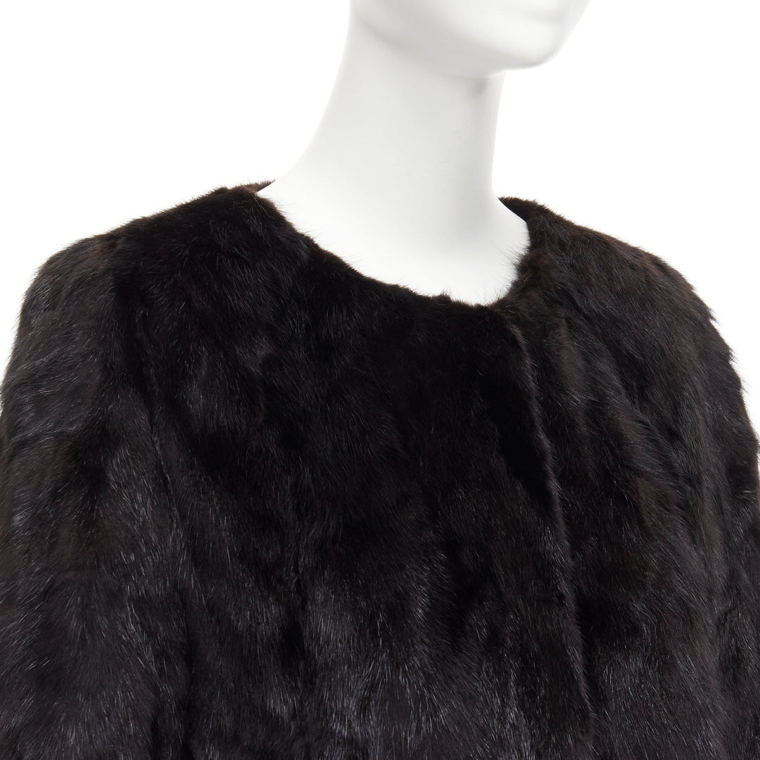 CHEVITTE dark brown genuine fur jewel neck cropped sleeves coat top M