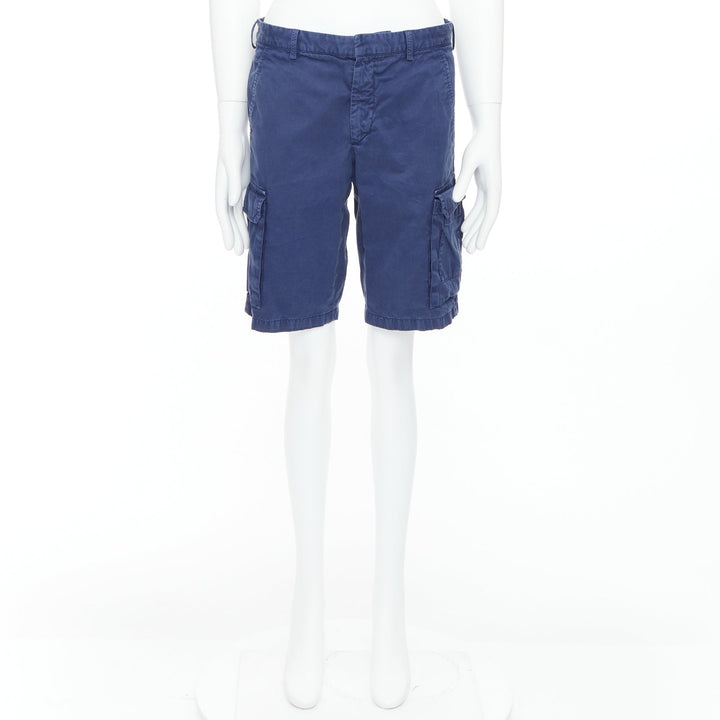 PRADA blue washed cotton pocketed cargo bermuda shorts  IT46 S