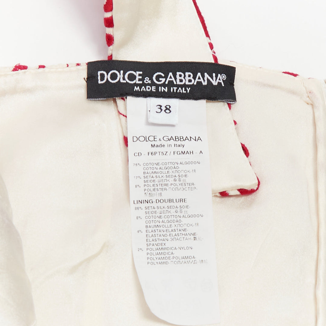 DOLCE GABBANA 2021 red cream floral embroidery anglais flared sun dress IT38 XS