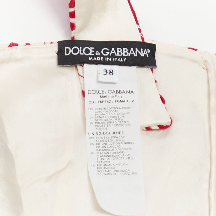DOLCE GABBANA 2021 red cream floral embroidery anglais flared sun dress IT38 XS