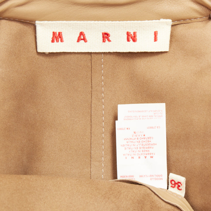 MARNI brown leather green black dup collar cropped double breast jacket IT36 XXS