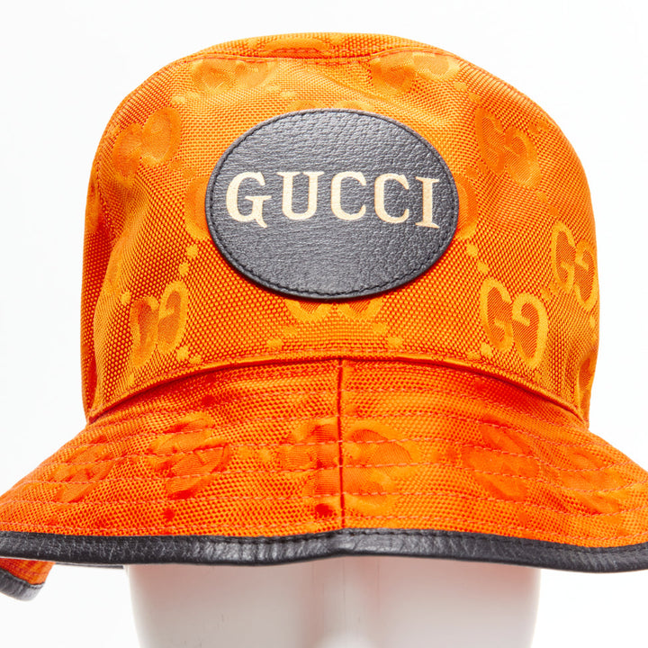 GUCCI Off The Grid orange GG monogram leather trim bucket hat M