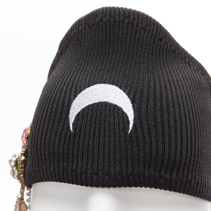 MARINE SERRE Black Moon logo jewel brooch ribbed headband