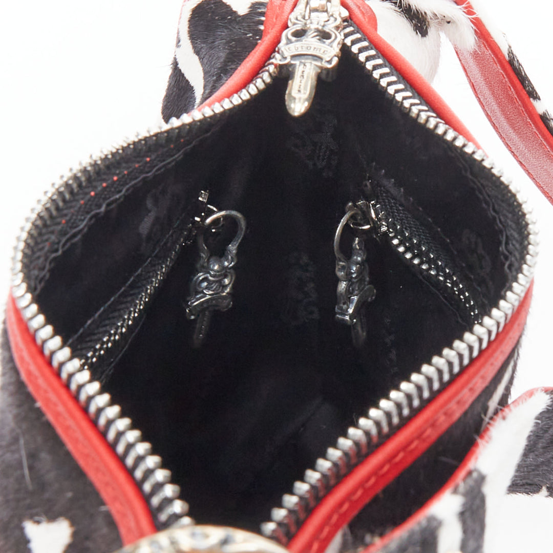 rare CHROME HEARTS Nuggets black white cow calf hair red trim underarm bag