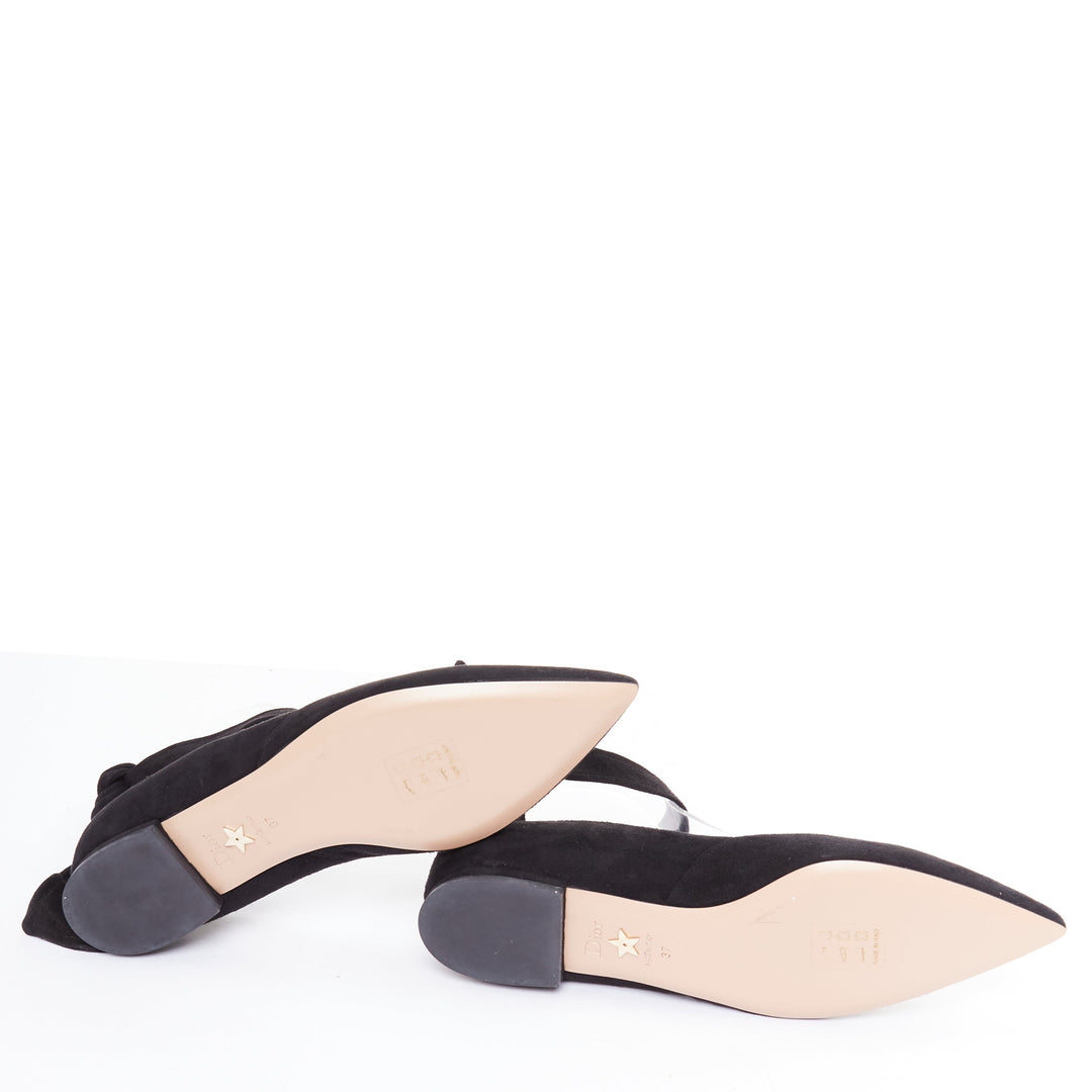 CHRISTIAN DIOR La Belle D black suede ankle bow ballerina flats EU37