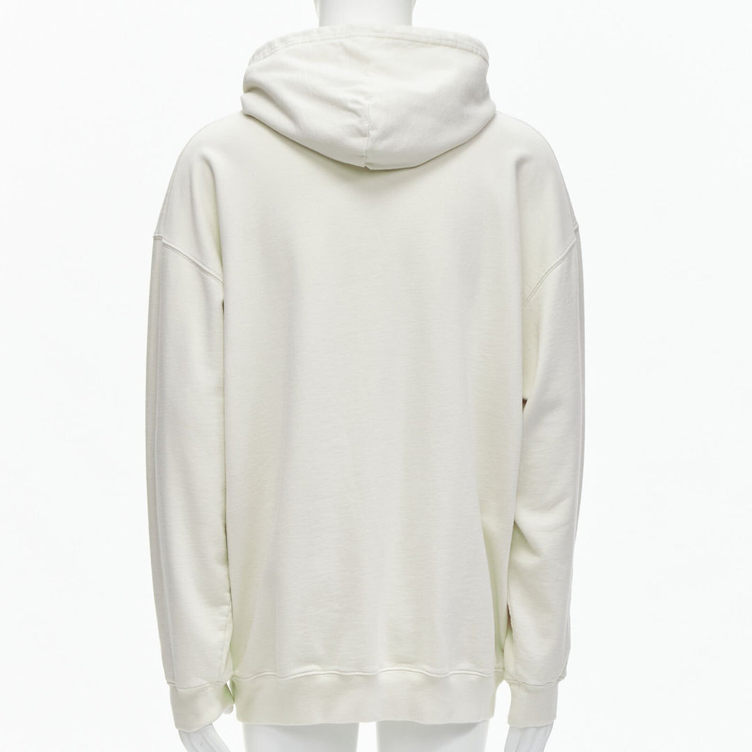 BALENCIAGA Demna 2021 ecru cotton logo embroidery oversized hoodie sweatshirt L