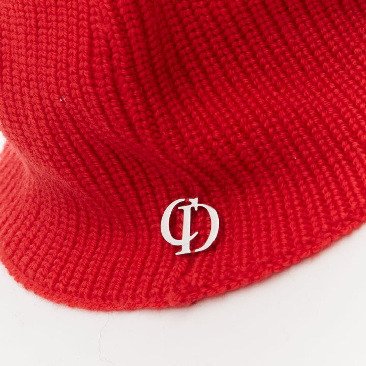 CHRISTIAN DIOR 100% wool red CD logo charm ribbed neck warmer collar