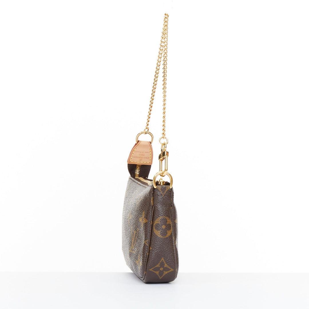 LOUIS VUITTON Mini Pochette Accessoires brown monogram canvas chain clutch pouch