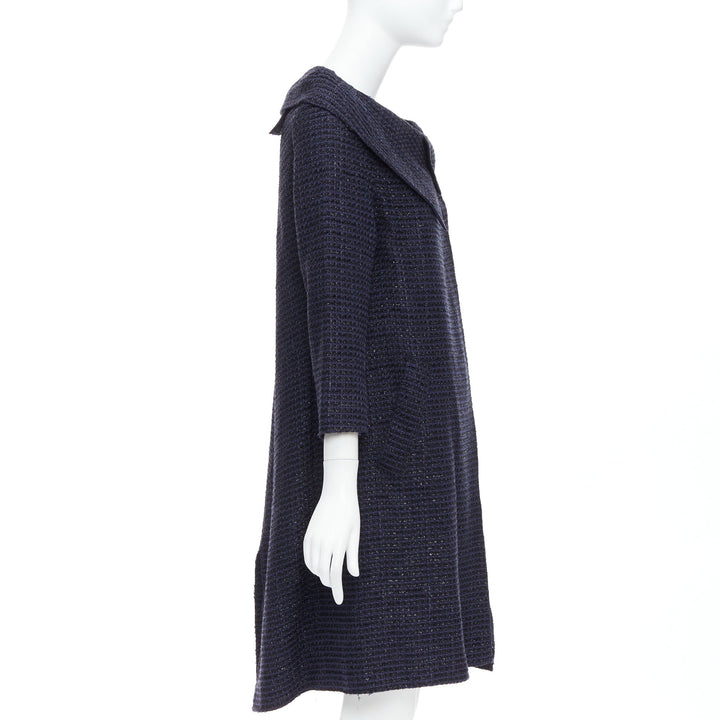 ROLAND MOURET navy cotton blend tweed collar structural coat UK12 L