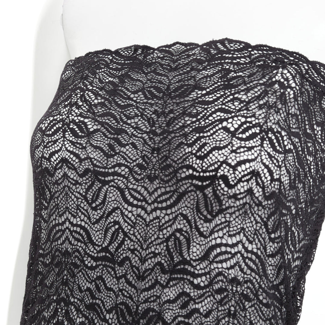 BEAUFILLE Anise black sheer stretch nylon lace knit strapless long dress M