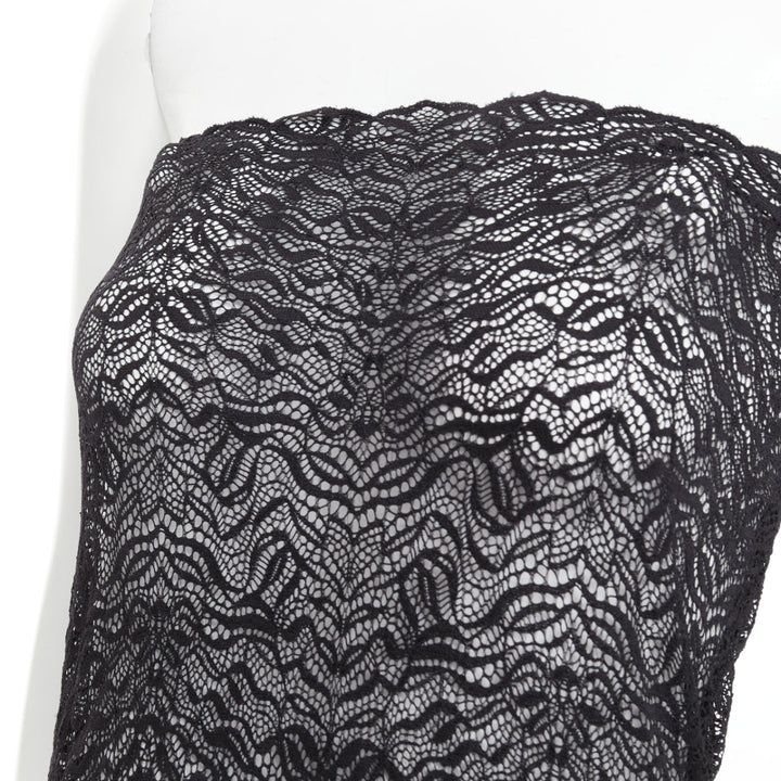 BEAUFILLE Anise black sheer stretch nylon lace knit strapless long dress M