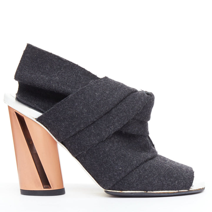 PROENZA SCHOULER grey wool felt bow metallic heel mules EU38