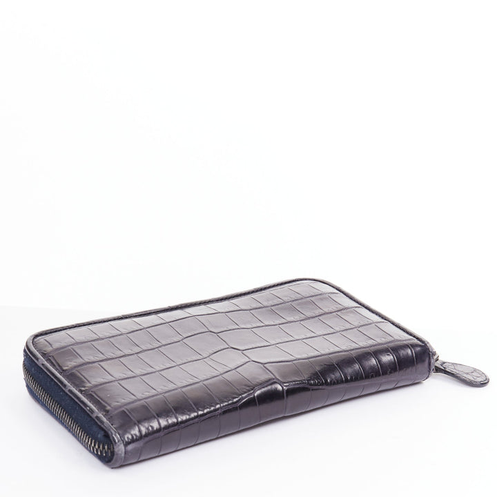 BOTTEGA VENETA midnight blue scaled leather zip around long wallet