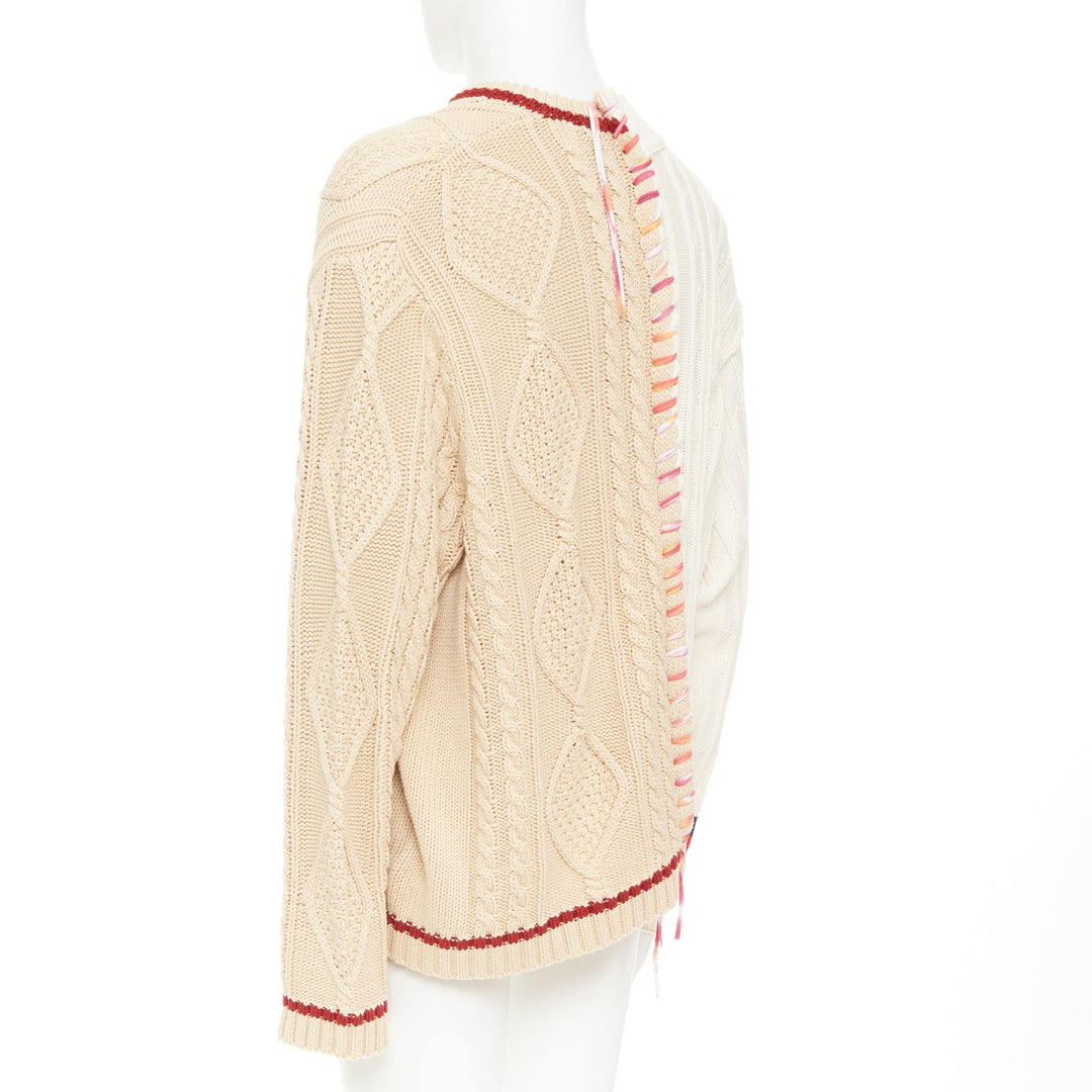 LIAM HODGES 2020 deconstructed split mixed cable knit laced sweater XL