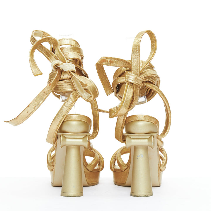CHANEL 2018 gold leather Roman Columns architectural gladiator sandals EU36