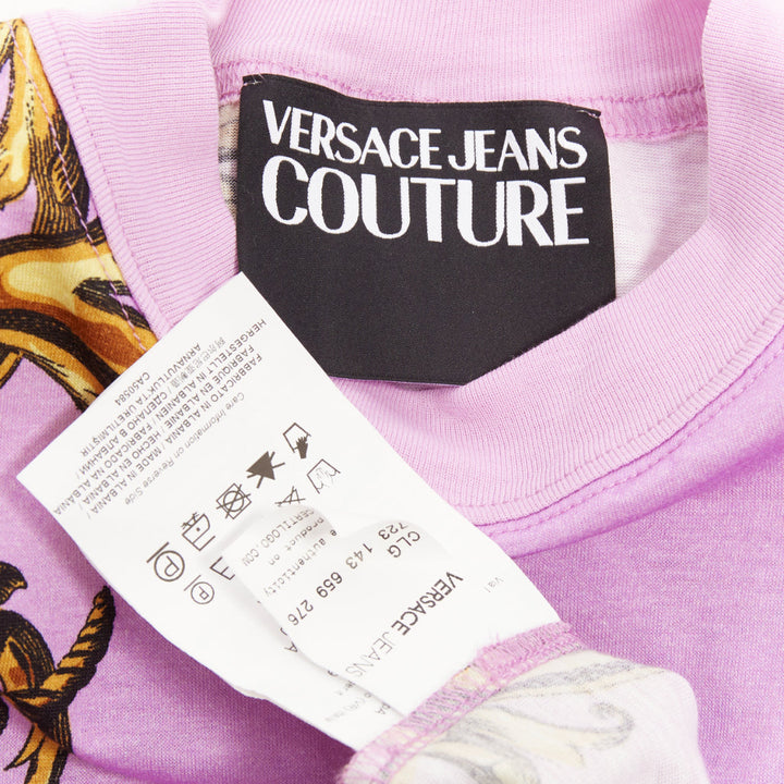 VERSACE JEANS COUTURE 2022 lilac gold baroque padded shoulder wrap dress IT36