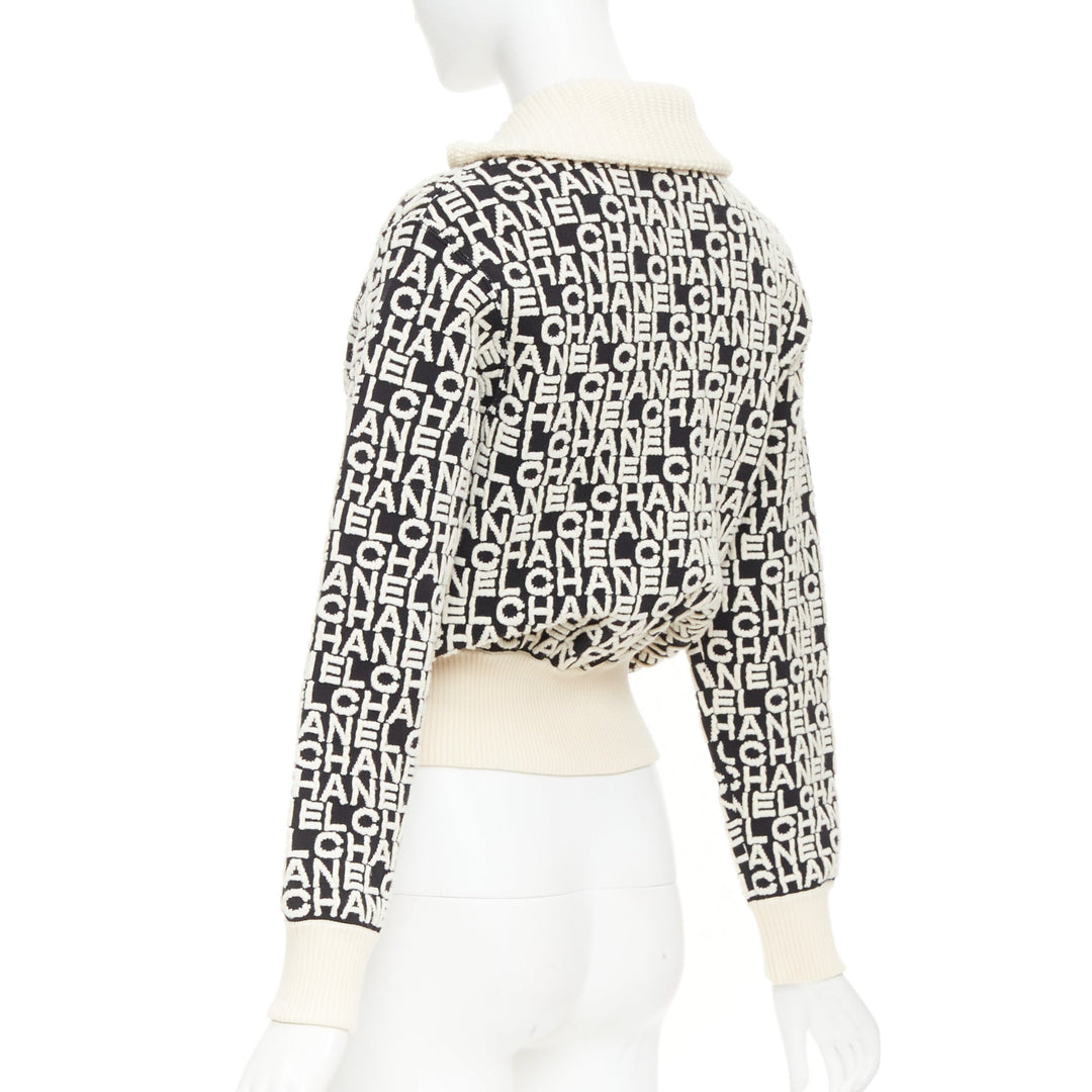 CHANEL 19A Coco Neige embossed monogram jacquard cropped bomber jacket FR34 XS