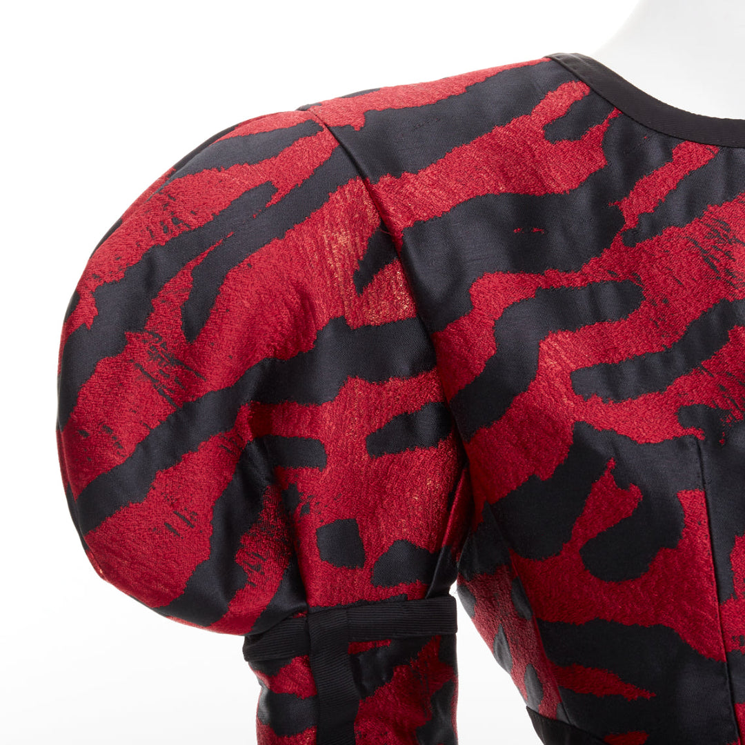 DOLCE GABBANA 2022 Runway red black zebra puff sleeve crop jacket IT38 XS