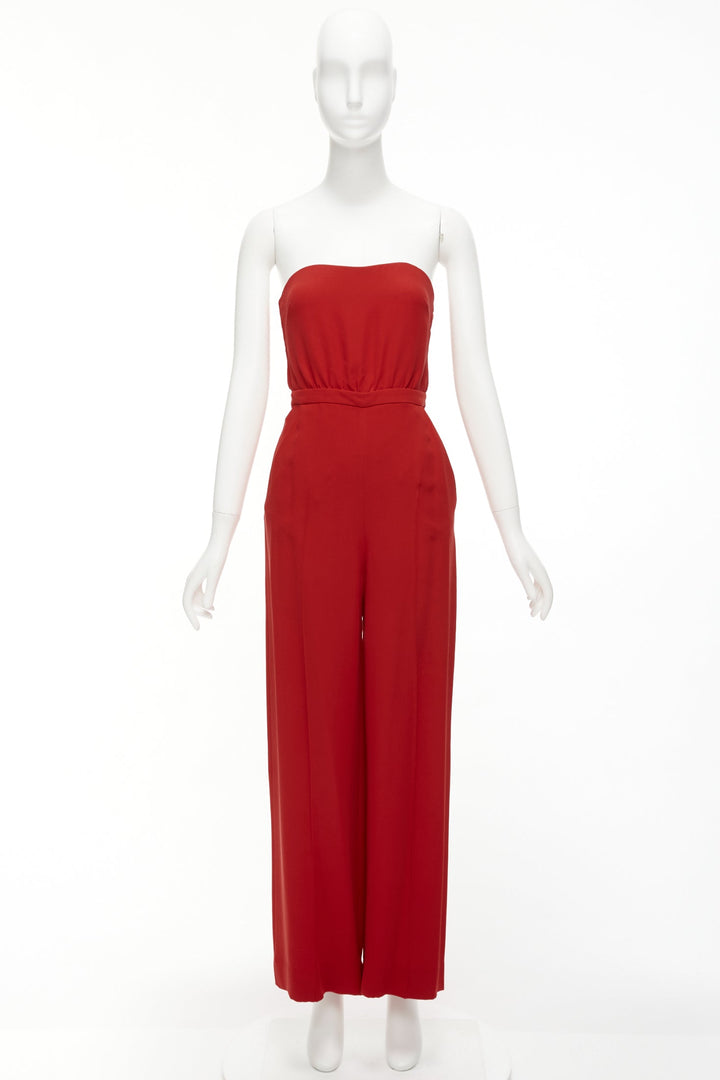 VALENTINO 100% silk red strapless back tie bow wide leg jumpsuit IT38 XS