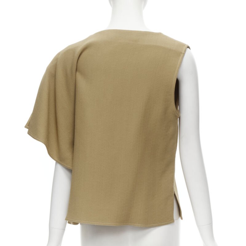 MARNI brown crepe gold button asymmetric draped sleeve boxy top IT40 S