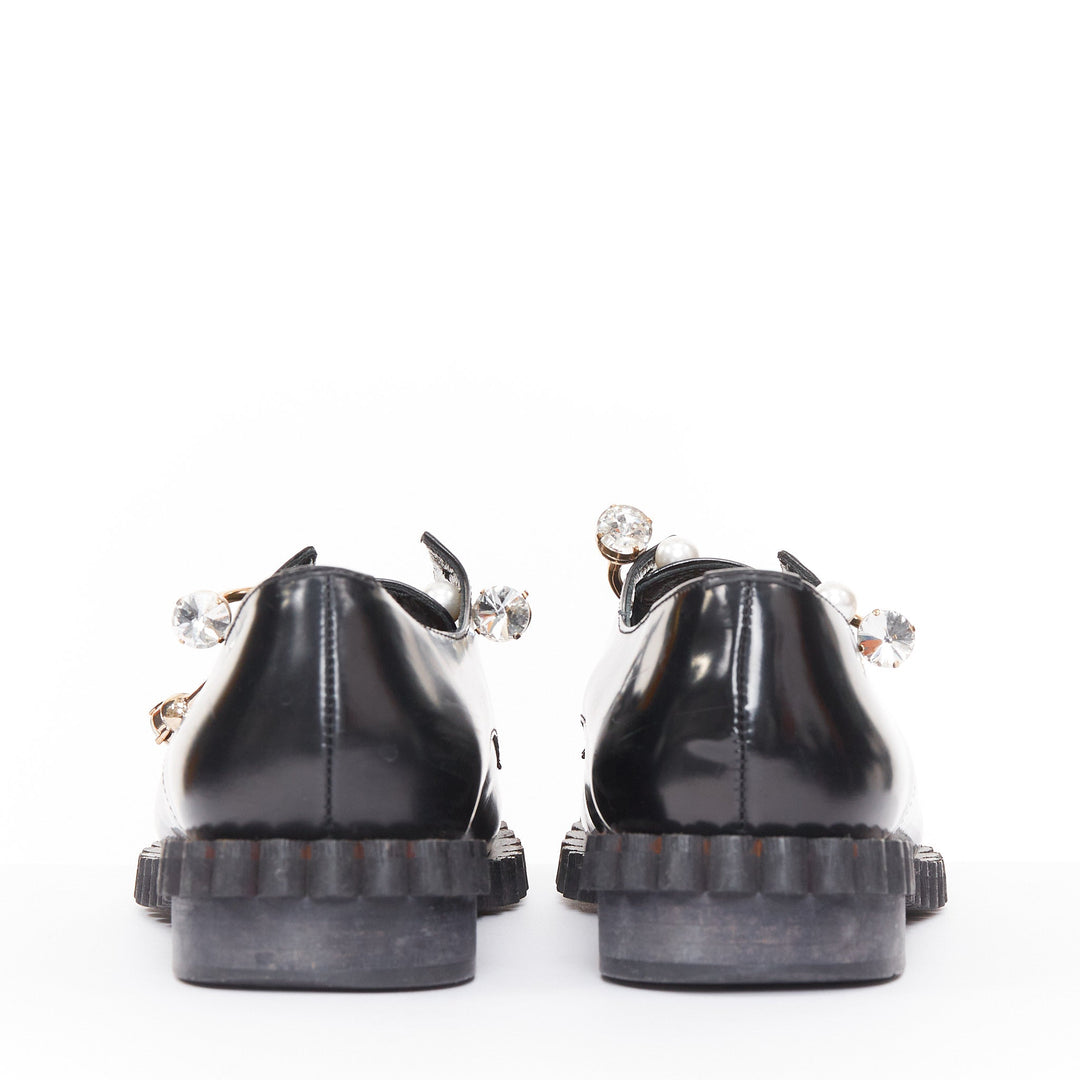 COLIAC Fernanda black pierced leather pearl bar charm dress shoes EU37