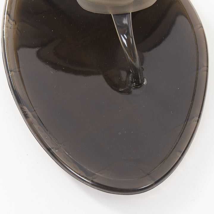 CHANEL gray clear Camellia flower open toe rubber thong flat jelly sandals EU38