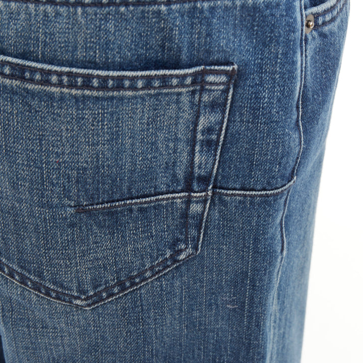 DIOR blue washed cotton denim low mid rise five pocket cropped wide jeans FR38 M