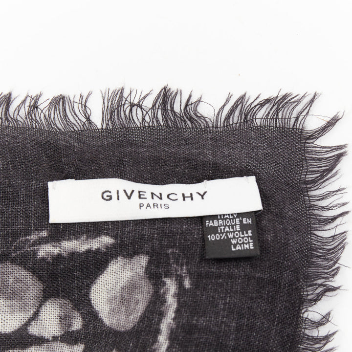 GIVENCHY Riccardo Tisci black red cream wool rose print fringed trim scarf