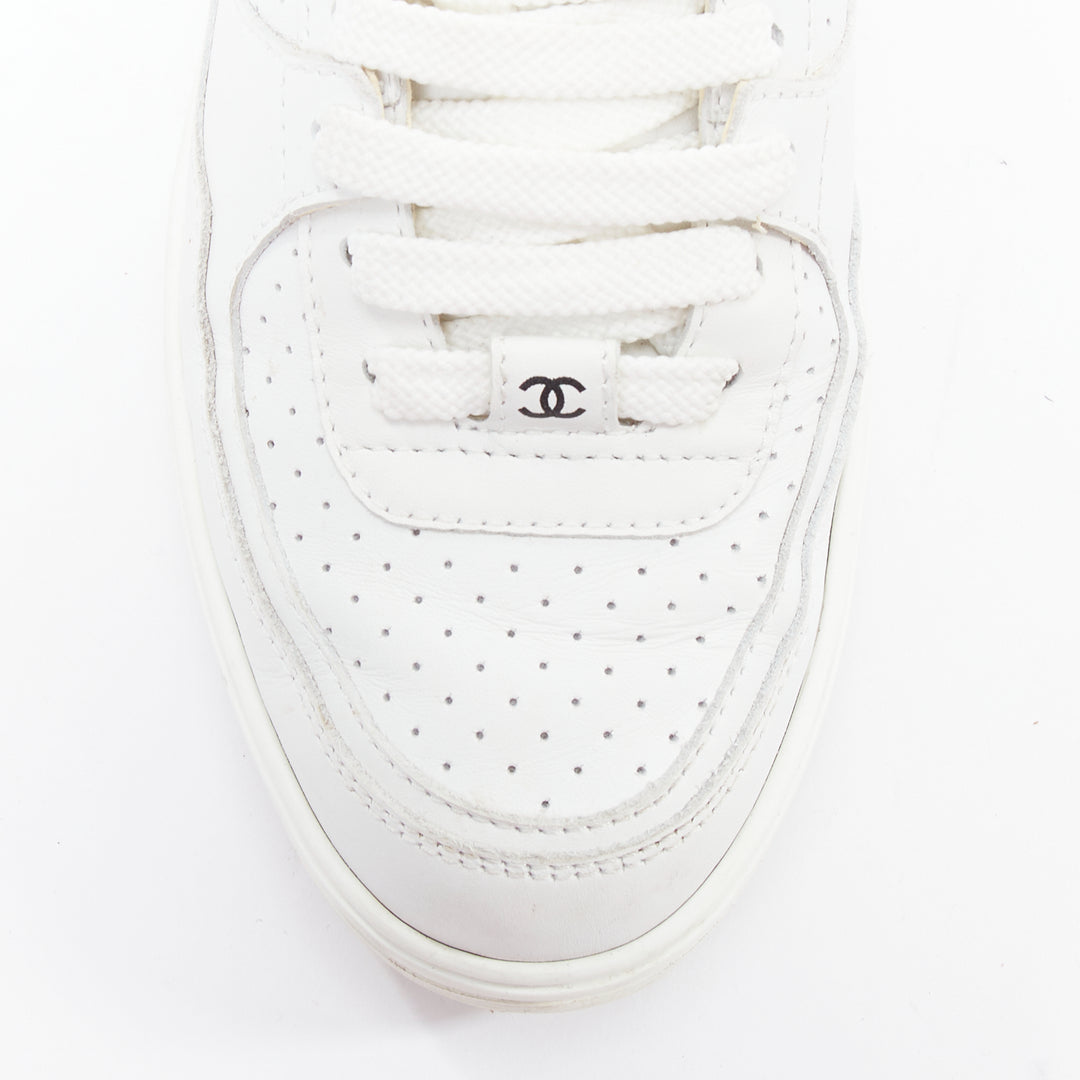 CHANEL 23A white CC logo leather panels leather casual sneakers EU37.5