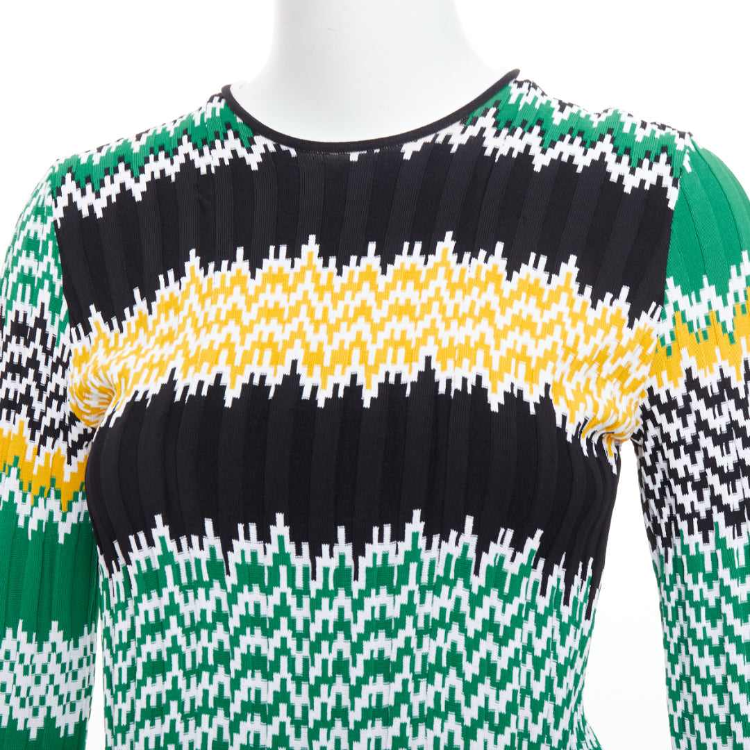 CELINE 2015 Phoebe Philo green black yellow chevron knit sweater XS