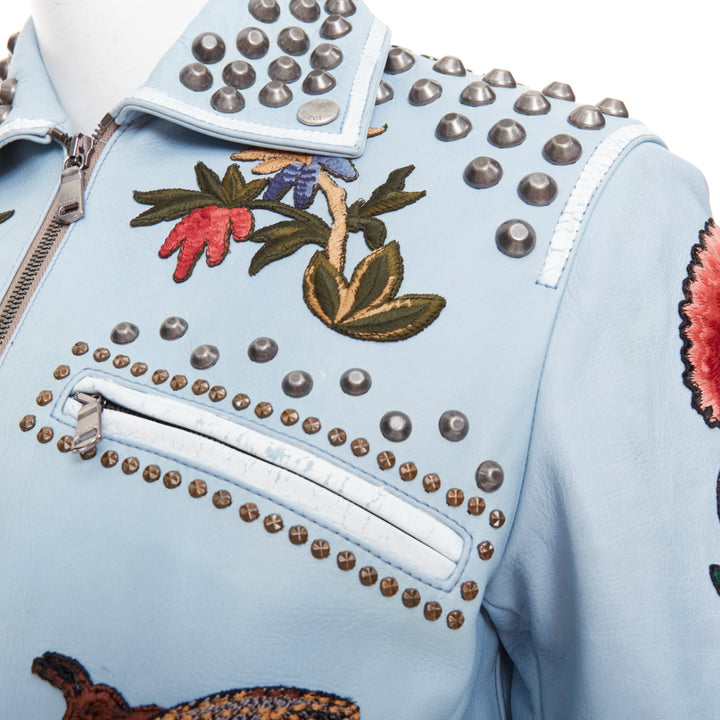 GUCCI Michele 2016 Runway blue bee floral embroidery studded jacket IT38 XS
