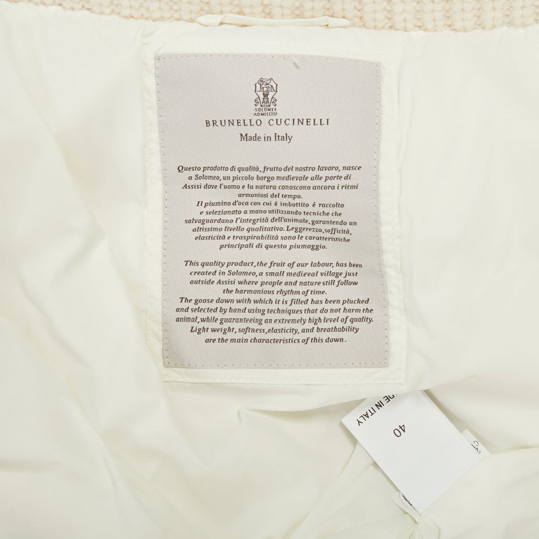 BRUNELLO CUCINELLI white puffer hooded cashmere trim down coat jacket IT40 S