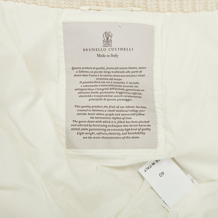 BRUNELLO CUCINELLI white puffer hooded cashmere trim down coat jacket IT40 S