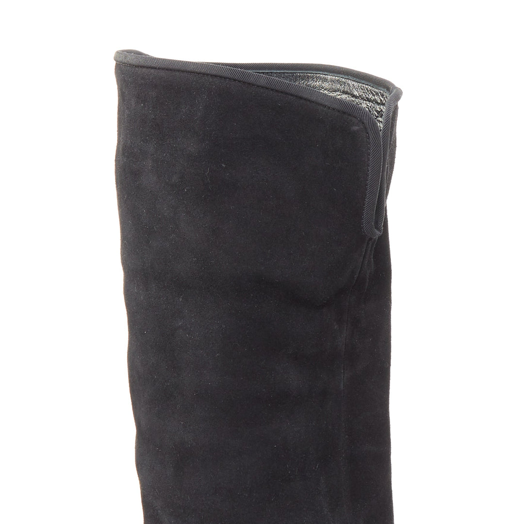 GIUSEPPE ZANOTTI Sandra black suede flat over the knee thigh high boots EU35