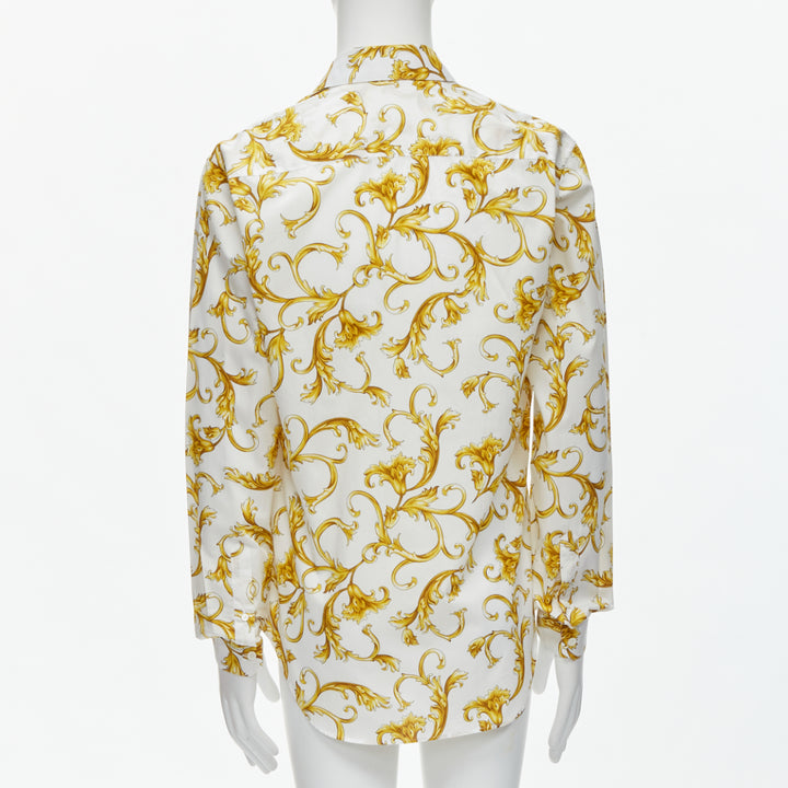 VERSACE Barocco Rococo white gold floral leaf print cotton shirt EU40 M