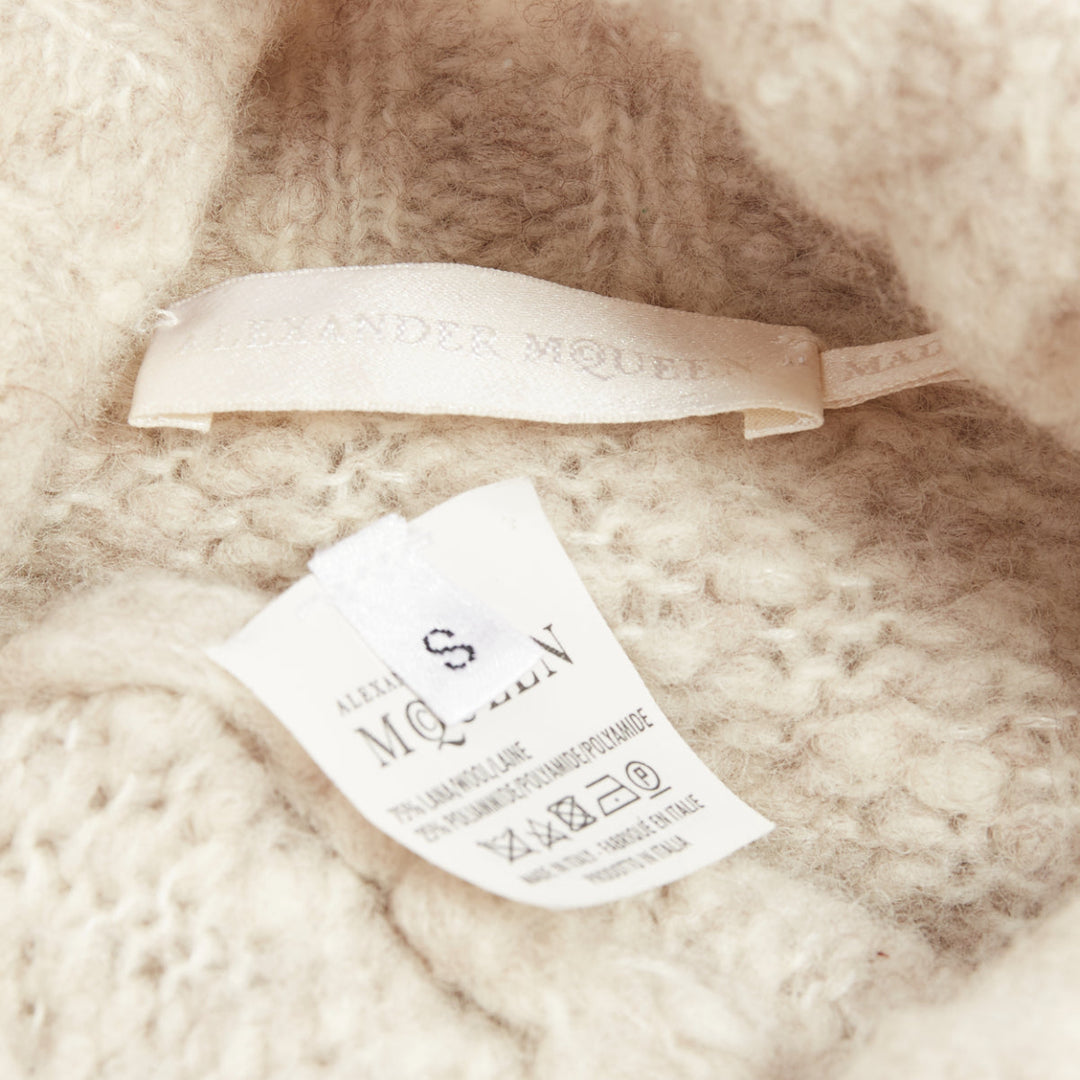 ALEXANDER MCQUEEN grey beige skull intarsia shaggy knit turtleneck sweater S