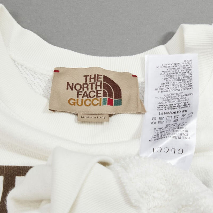 GUCCI THE NORTH FACE logo print white cotton oversized sweatshirt pullover XS
