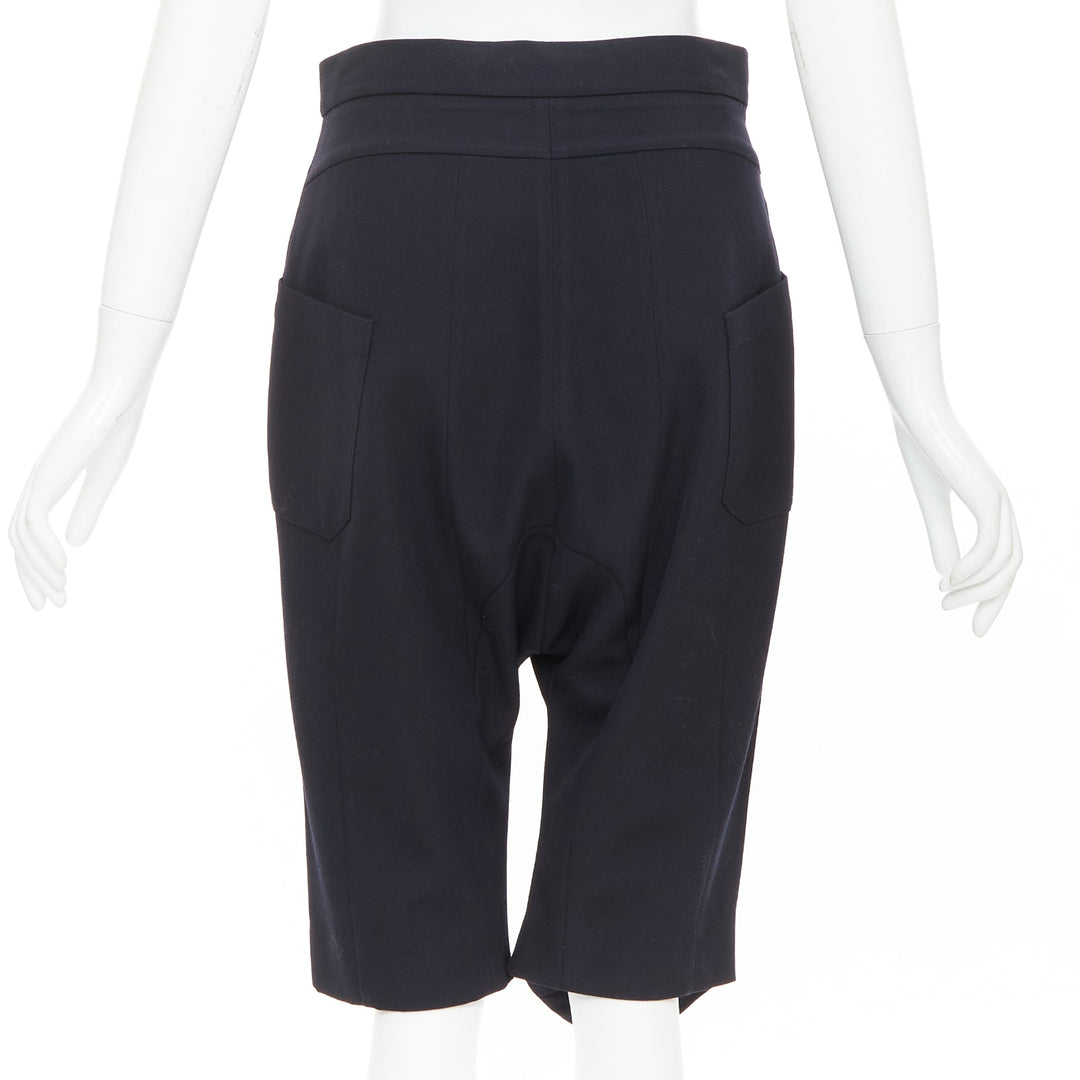 MARNI black 100% virgin wool drop crotch harem knee shorts IT38 XS