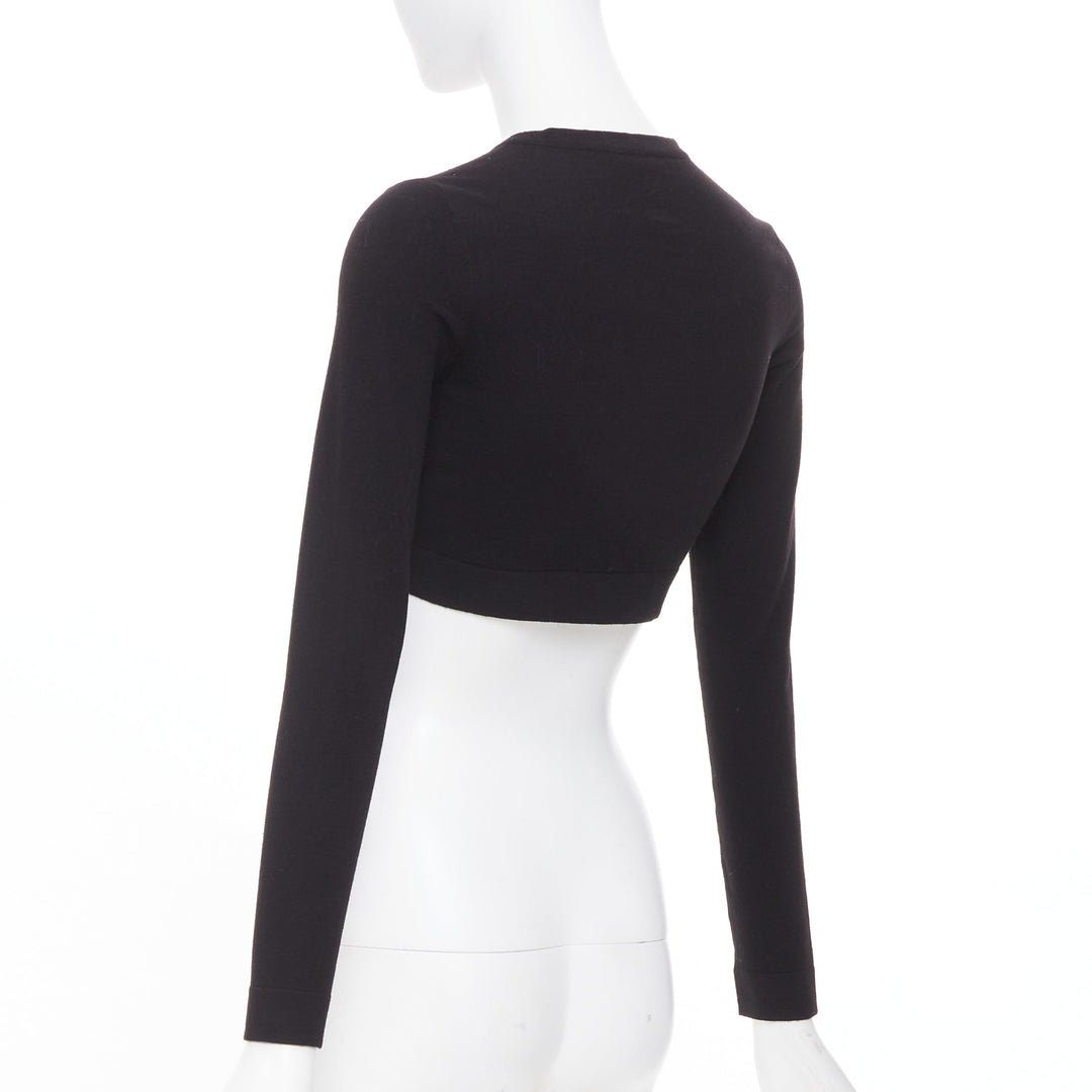 ALAIA fine knit cropped black virgin wool blend button up shrug cardigan FR36 S