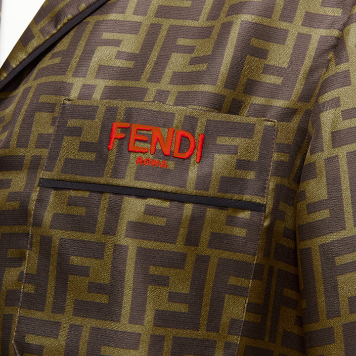 FENDI  100% silk twill FF Zucca monogram red embroidery pajama shirt IT38 XS