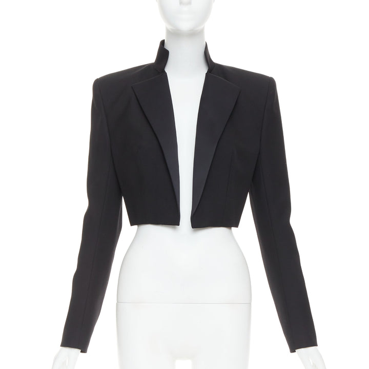 ALEXANDRE VAUTHIER black pop stand collar cropped blazer short tuxedo jacket