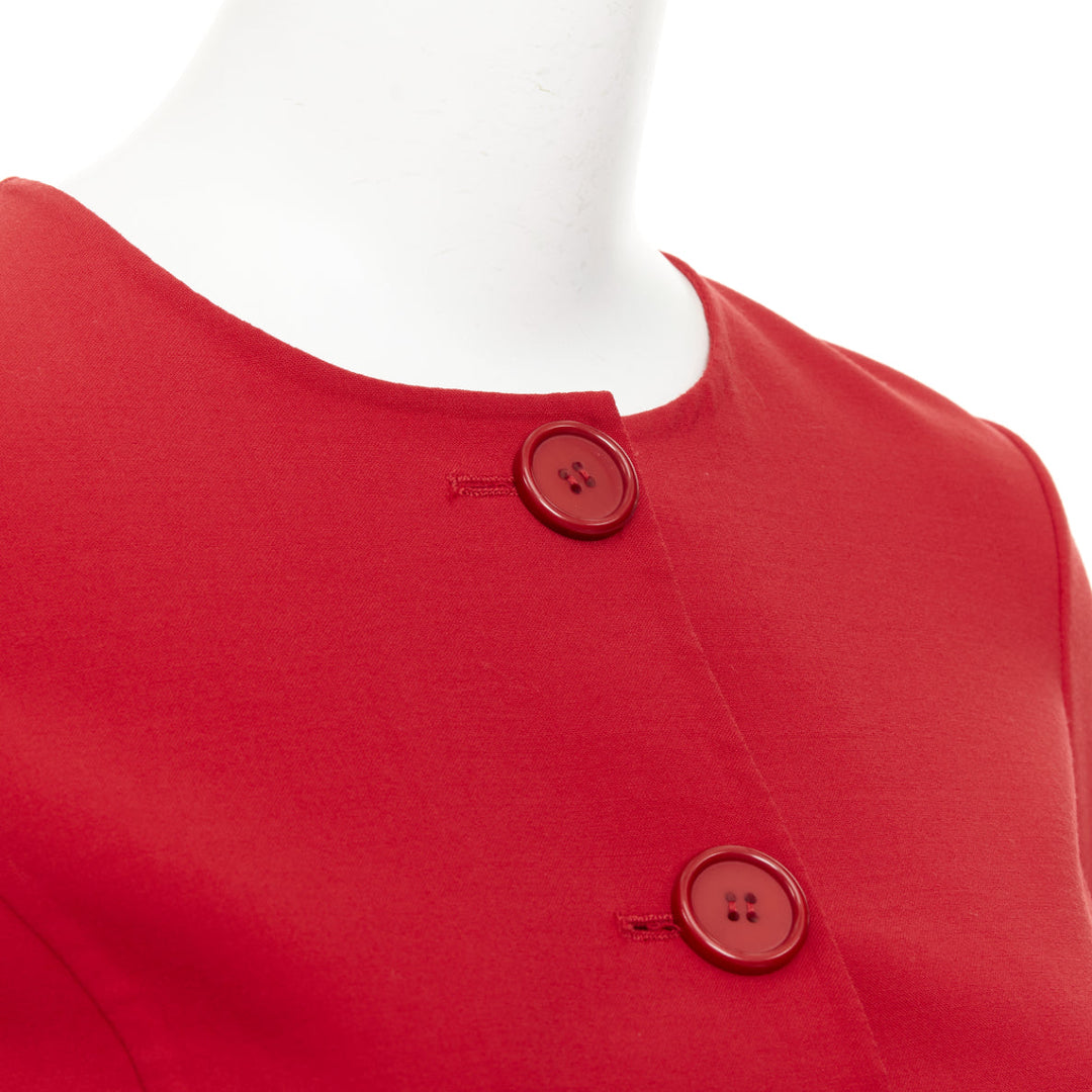 OSCAR DE LA RENTA 2018 flared ruffle sleeve cropped red wool jacket US0 XS