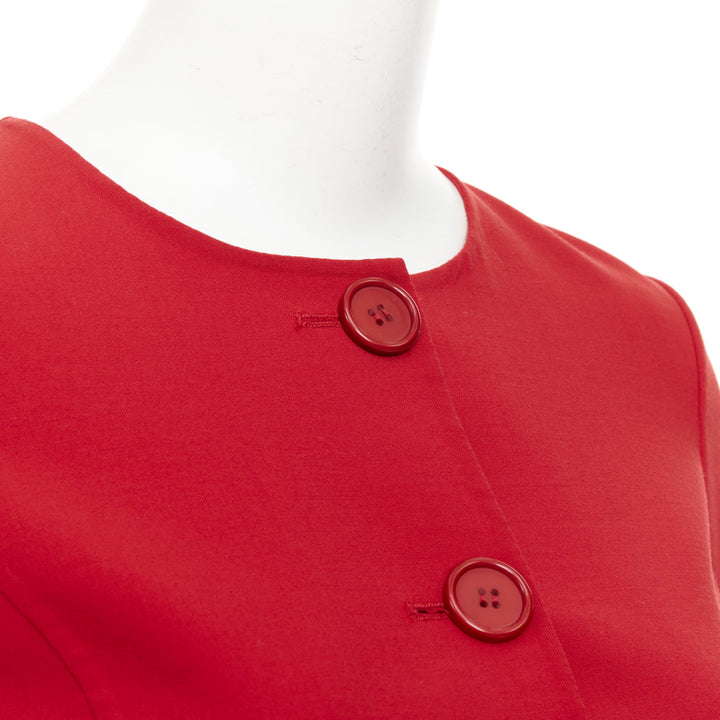OSCAR DE LA RENTA 2018 flared ruffle sleeve cropped red wool jacket US0 XS