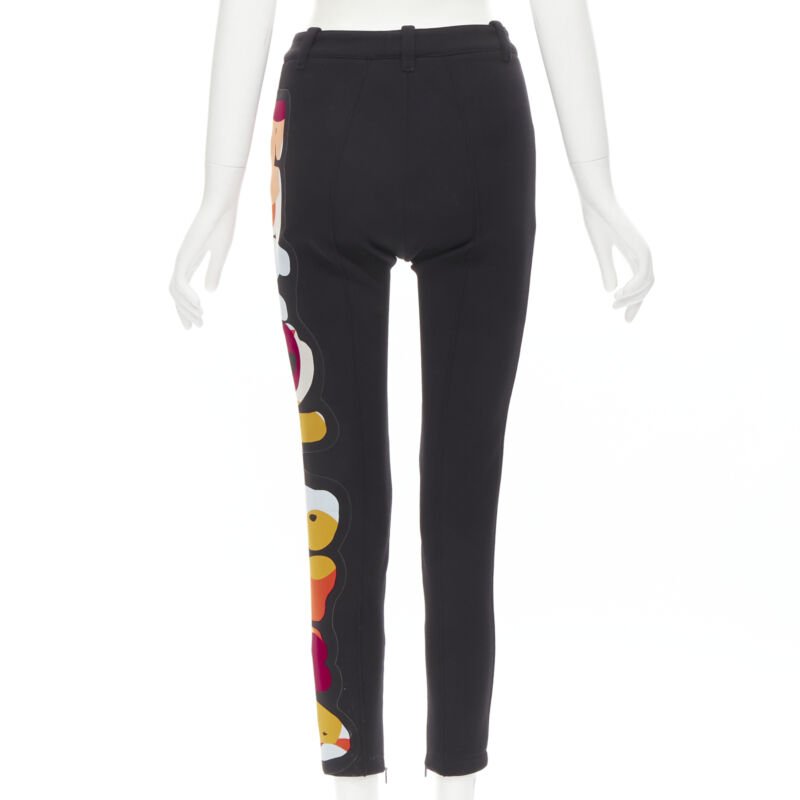 FENDI black thick wool Fendi Roma print cropped tight pants XS