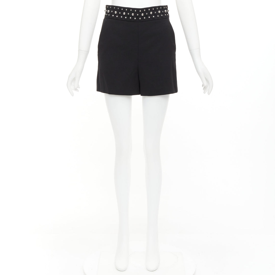 RED VALENTINO silver studded floral laser applique black shorts IT38 XS