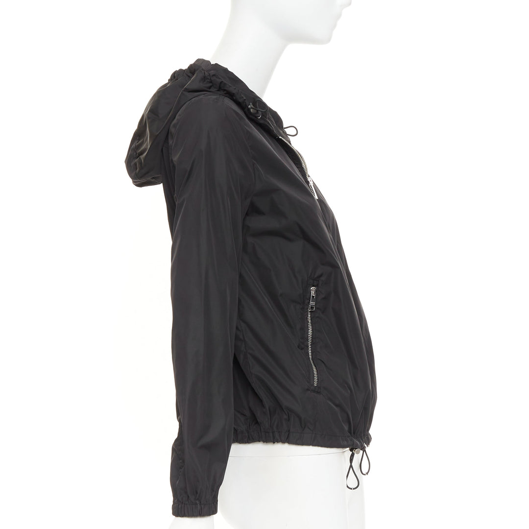 PRADA 2021 Re Nylon black silver triangle logo plague zip up windbreaker IT38 XS
