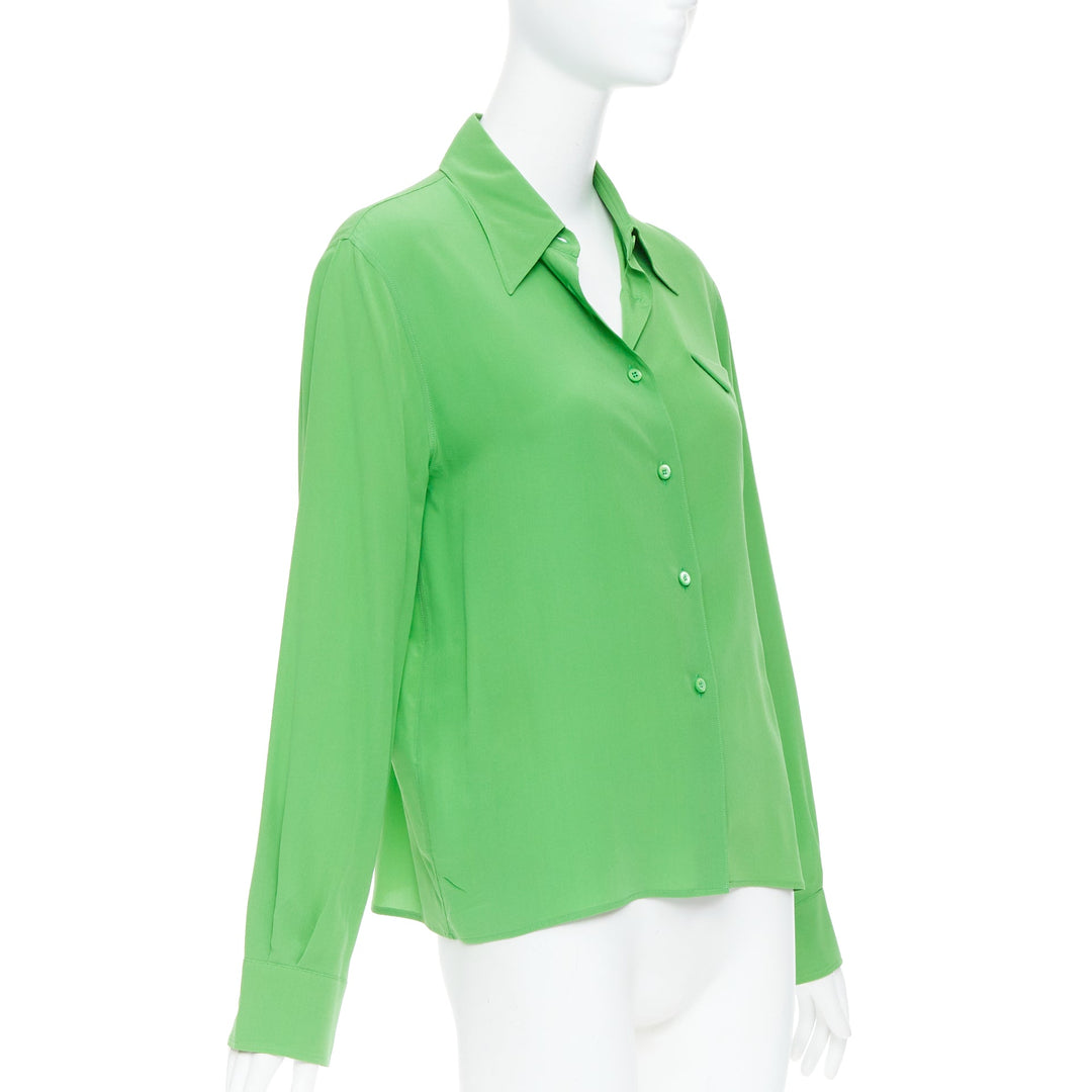 PRADA 2022 100% silk crepe de chine kelly green triangle logo shirt IT38