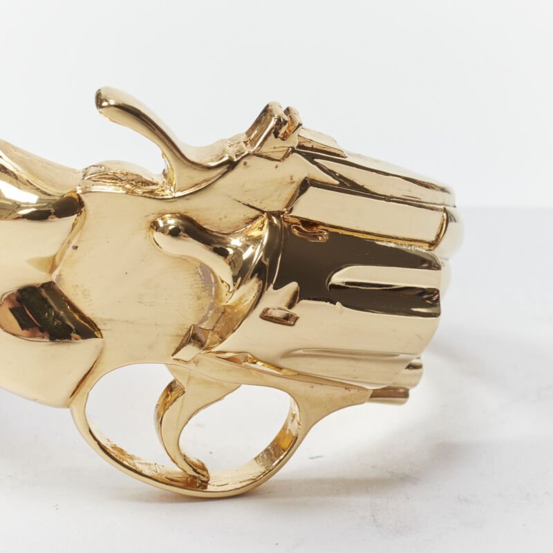 rare SAINT LAURENT 2014 Hedi Slimane Revolver Pistol Gun gold brass bracelet