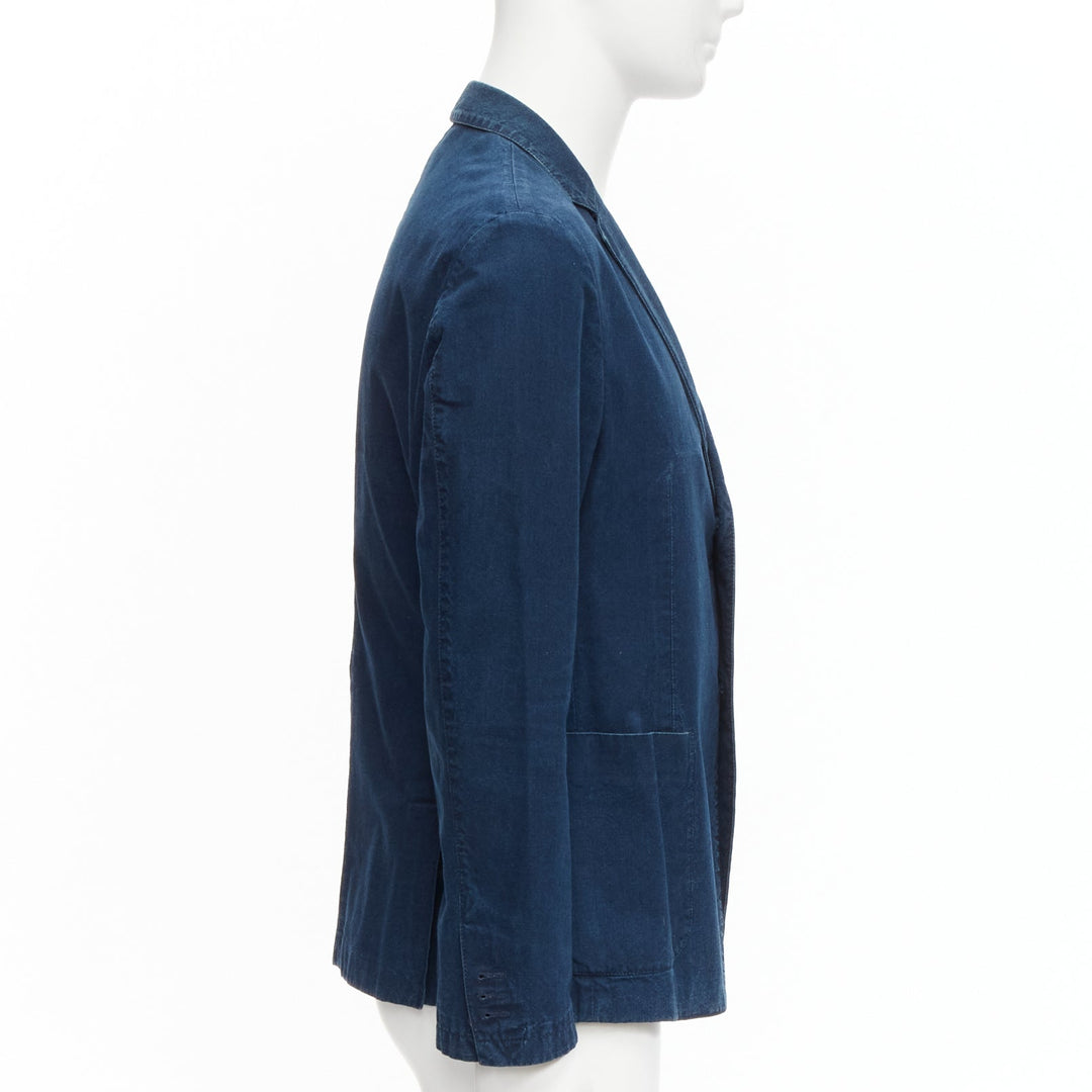 PRADA 2013 dark blue cotton denim minimal single breast blazer jacket IT50 L